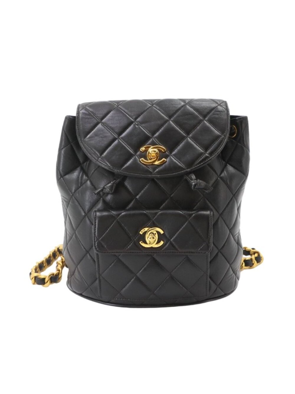 Chanel Quilted Chain Backpack Lambskin Black Vintage Gold Duma
